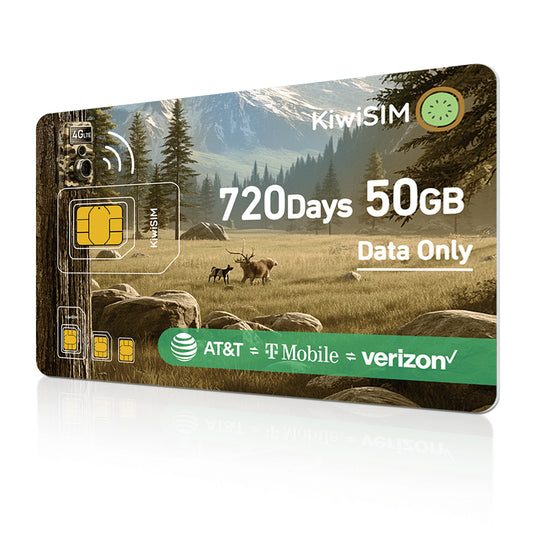 4G LTE Data SIM Card 50GB - 2 Years for Trail Camera & Security Camera, SIM Card for Wildlife Cameras, 3-in-1 SIM Kit with AT&T/T-Mobile/Verizon Coverage, No Contract & Auto Network Switching