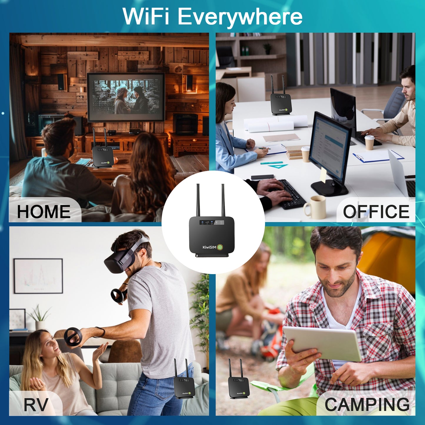 KiwiSIM 4G LTE WiFi Router with Sim Card, Portable Modem WiFi Router, 300Mbps WiFi, CAT4, Support AT&T and T-Mobile, 3000mAh Battery, Data SIM Card Included