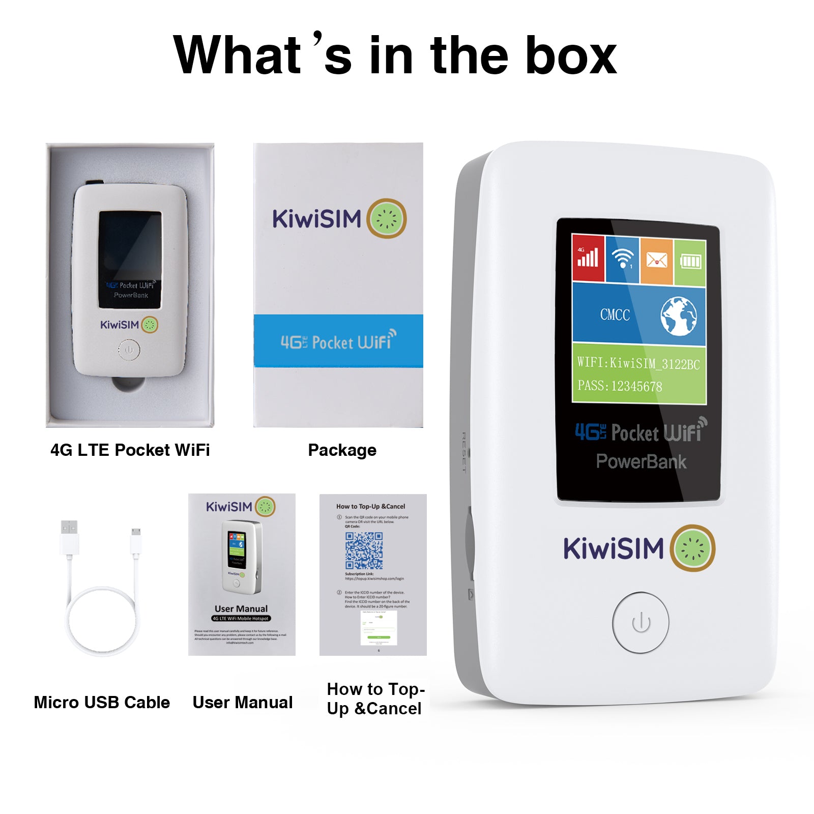 KiwiSIM 4G LTE WiFi Mobile Hotspot, USA & International WiFi Travel Portable Router, 6000mAh Battery +FREE SIM CARD