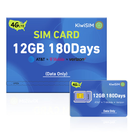 KiwiSIM USA 4G LTE SIM Card-12GB 180 Days-Support for AT&T, T-Mobile and Verizon Network