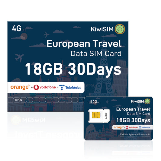 KiwiSIM European Travel Card/Data Card| Data Prepaid SIM Card Support 4G unlocked IoT devices