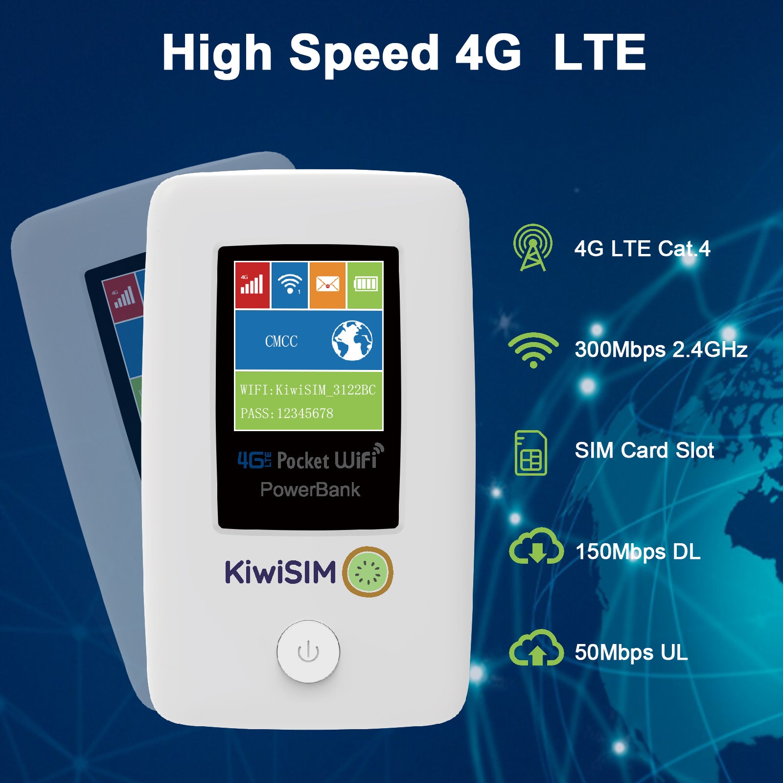 KiwiSIM 4G LTE WiFi Mobile Hotspot, USA & International WiFi Travel Portable Router, 6000mAh Battery +FREE SIM CARD