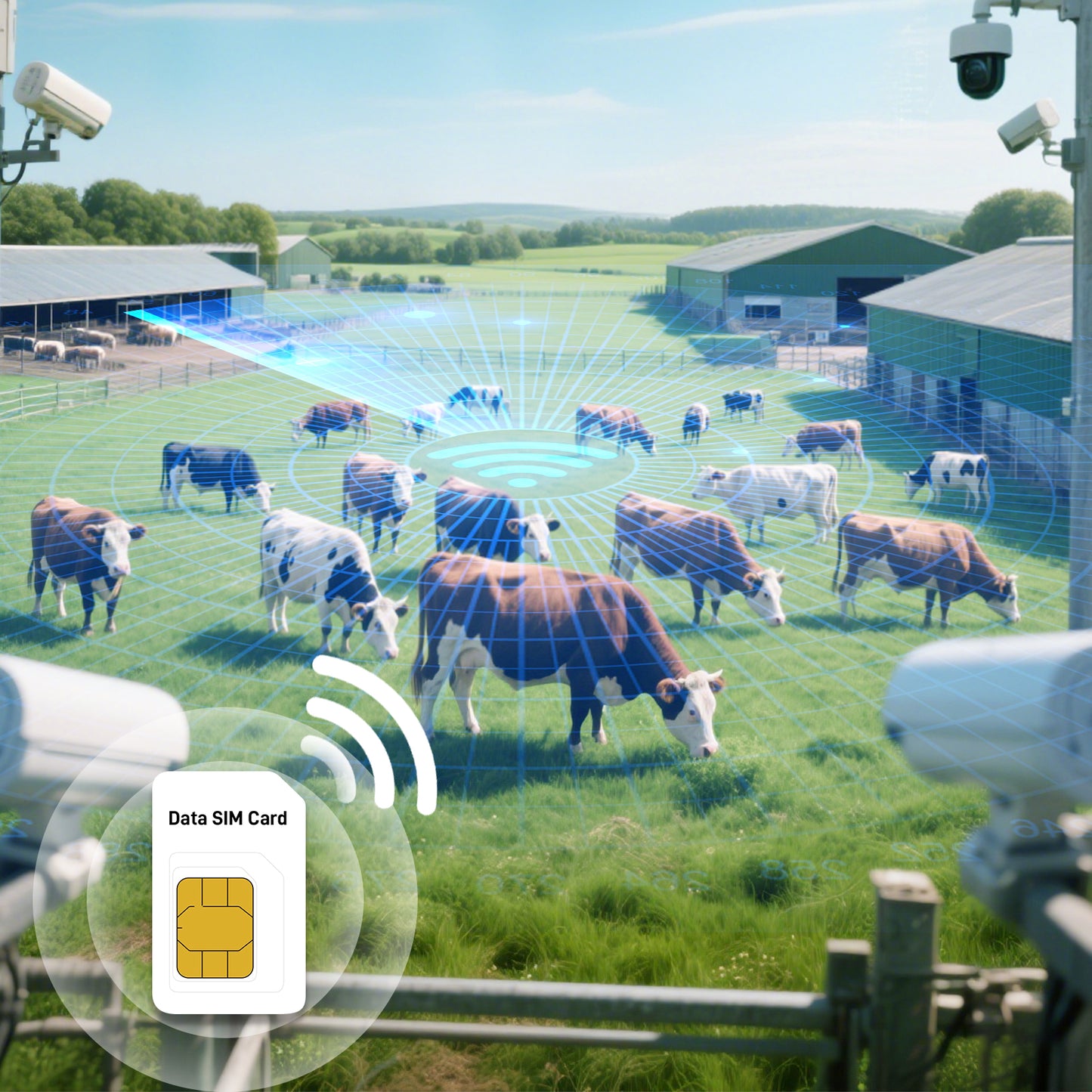 IoT Data SIM for Livestock Monitoring - No Monthly Fee, Tri-Network Coverage (ATT/T-Mobile/Verizon), Real-Time Fence & Sensor Alerts