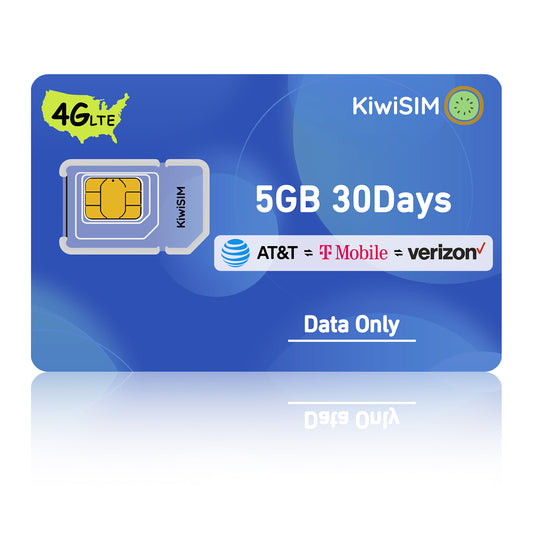 KiwiSIM USA 4G LTE SIM Card-5GB 30Days-Support for AT&T, T-Mobile and Verizon Network