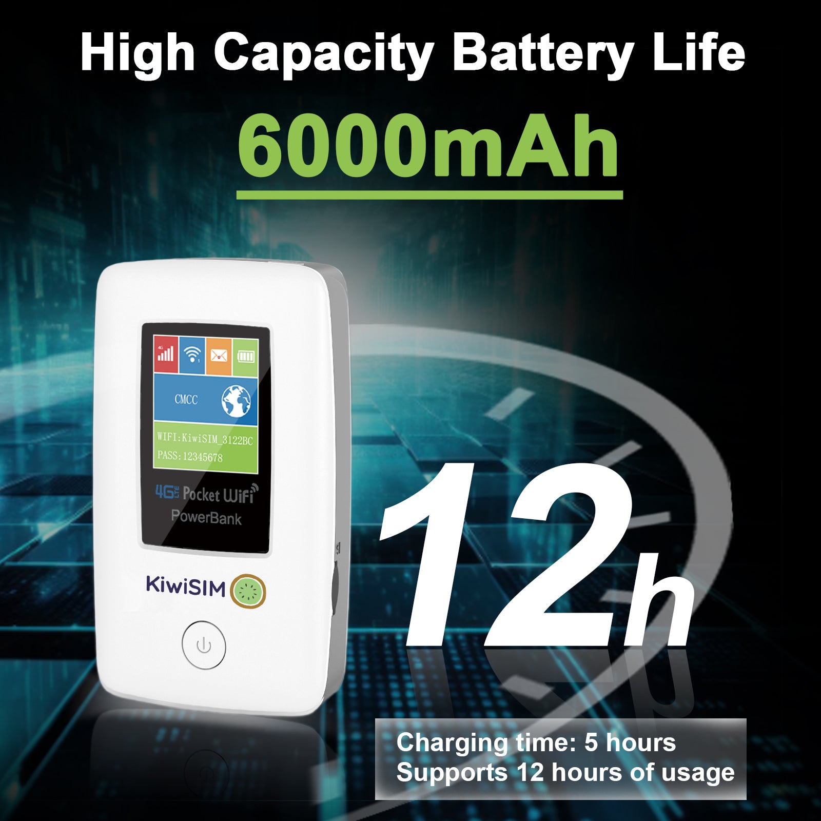 KiwiSIM 4G LTE WiFi Mobile Hotspot, USA & International WiFi Travel Portable Router, 6000mAh Battery +FREE SIM CARD