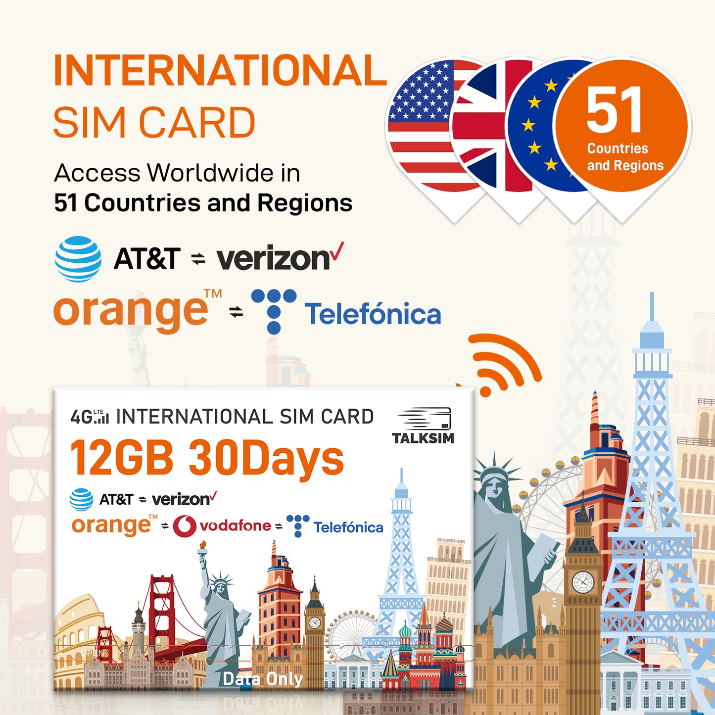 IoT Travel SIM Cards for Tourists - No Monthly Fee | Tri-Network Coverage (ATT/TMO/VZ) | Instant Activation