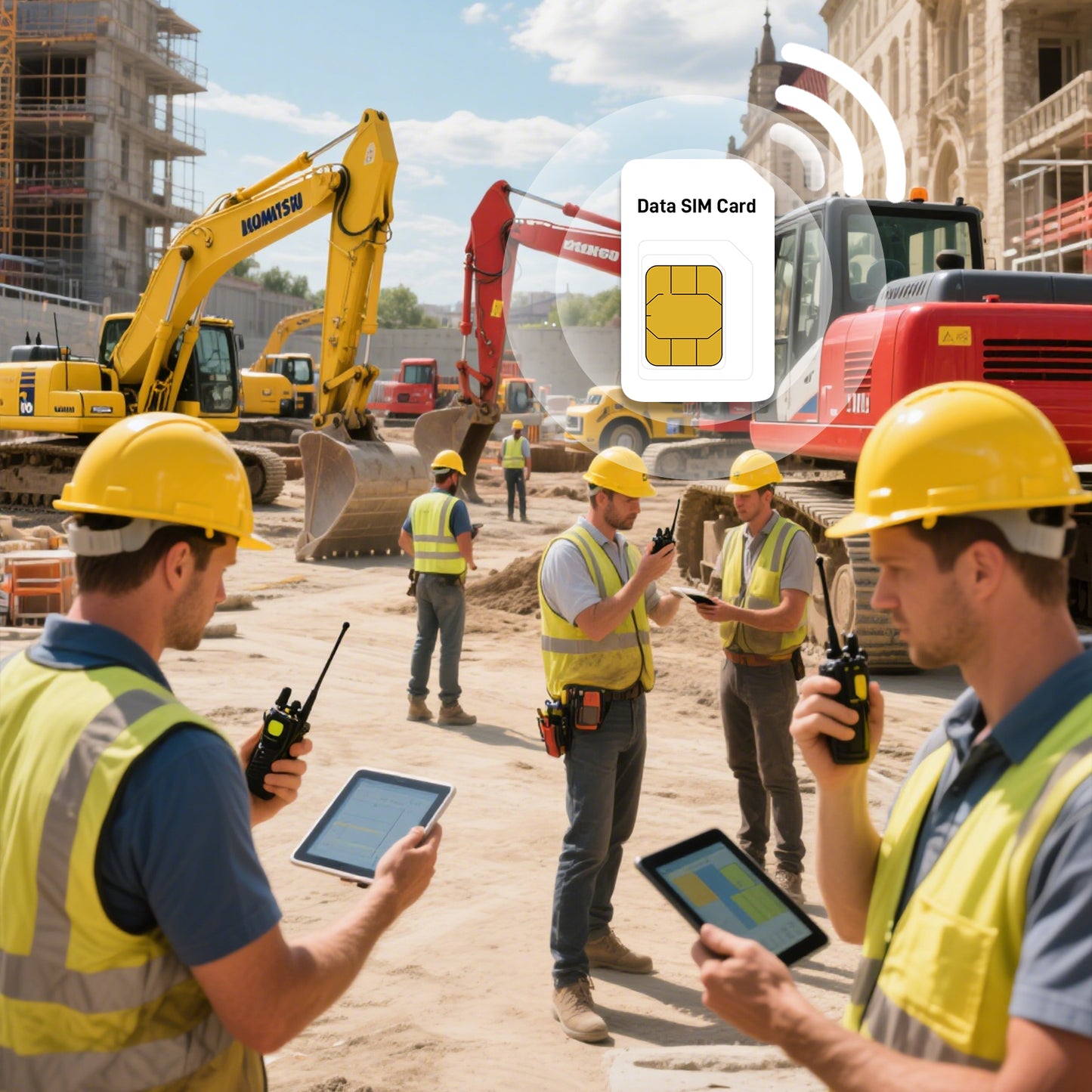 IoT Data SIM for Construction - No Monthly Fee, Tri-Network Coverage (ATT/T-Mobile/Verizon), Connect Management Tools/Time Tracking/Site Cameras