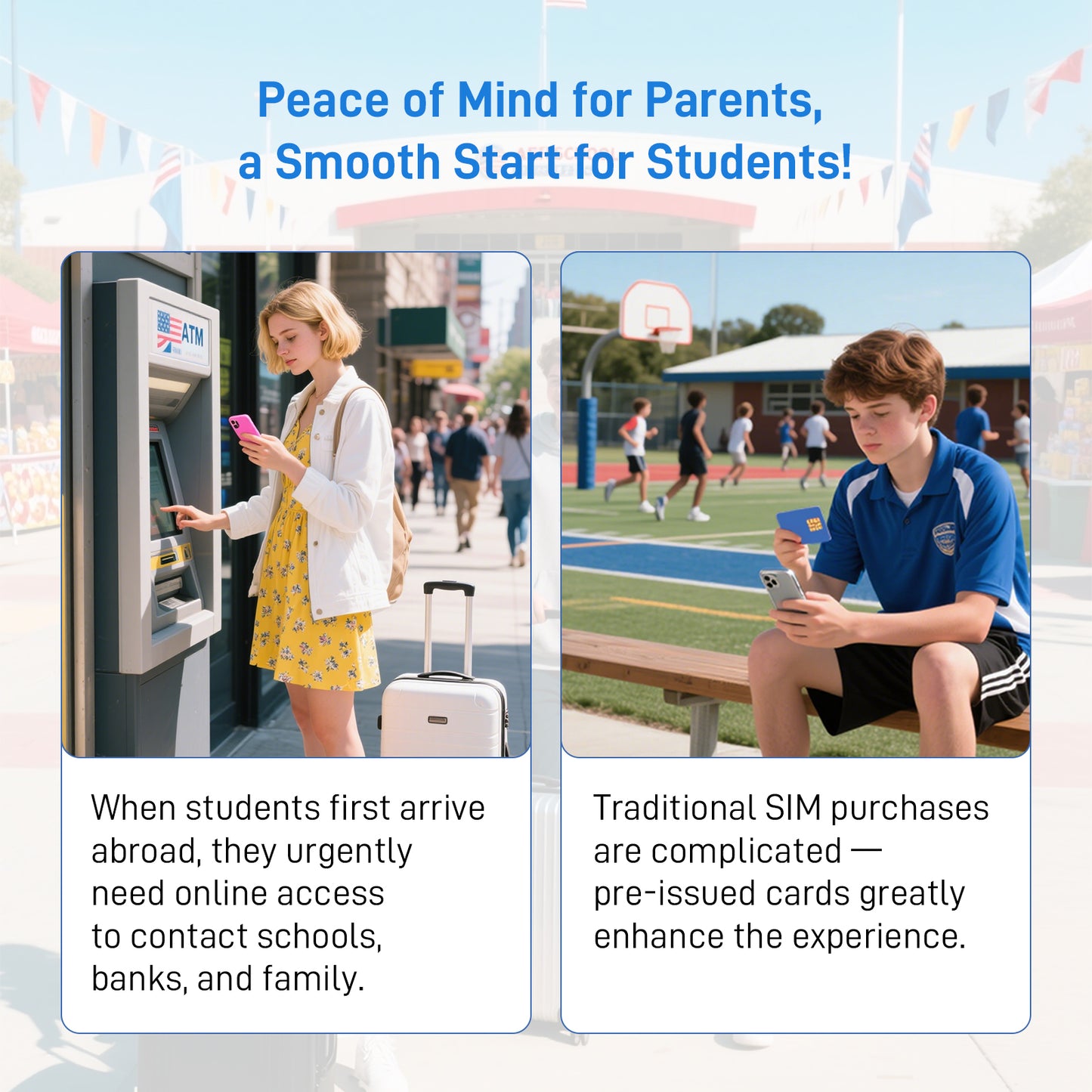 International Student SIM USA - No Monthly Fee, Tri-Network (ATT/TMO/VZ), Instant Connectivity for Family Calls