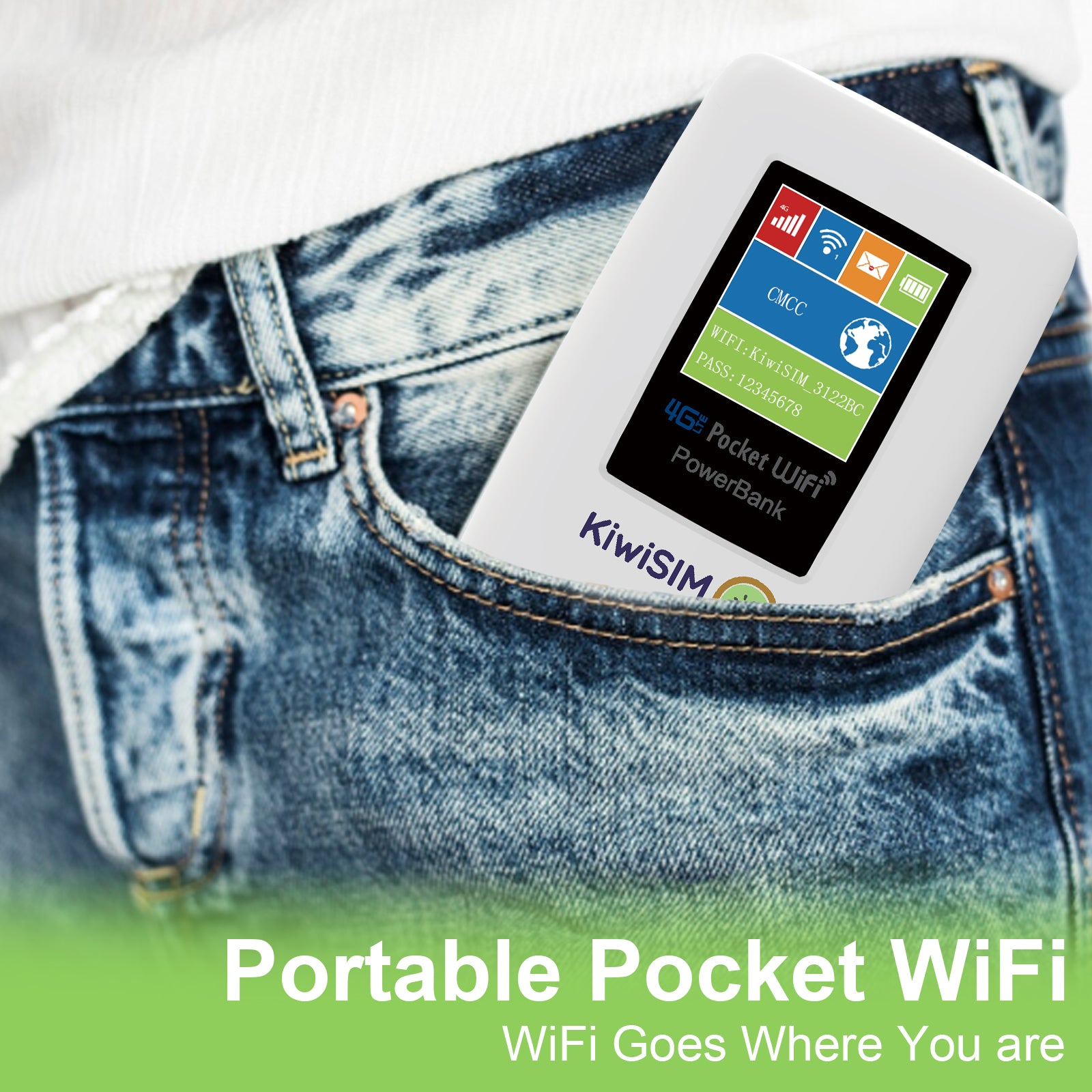 KiwiSIM 4G LTE WiFi Mobile Hotspot, USA & International WiFi Travel Portable Router, 6000mAh Battery +FREE SIM CARD