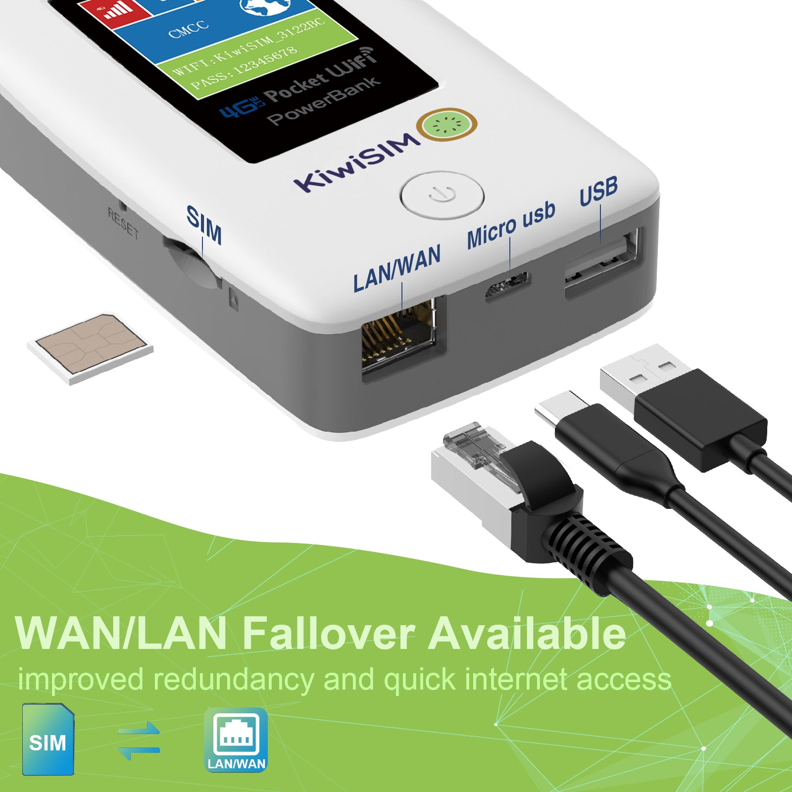 KiwiSIM 4G LTE WiFi Mobile Hotspot, USA & International WiFi Travel Portable Router, 6000mAh Battery +FREE SIM CARD