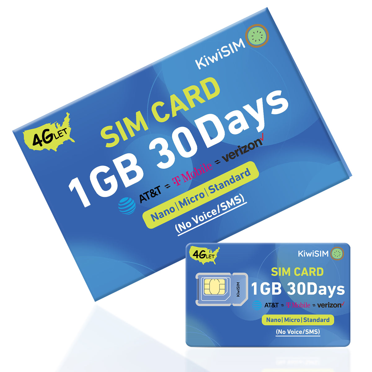 KiwiSIM USA 4G LTE SIM Card-1GB 30Days-Support for AT&T, T-Mobile and