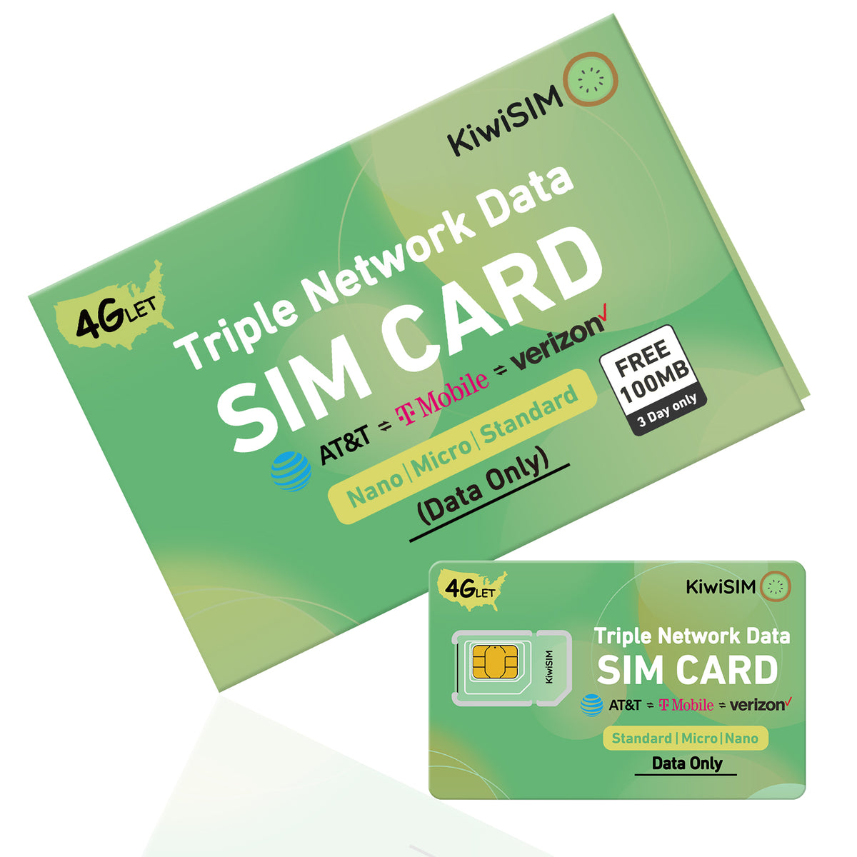 KiwiSIM USA 4G LTE Cellular Data Prepaid SIM Card-Support for AT&T, T-