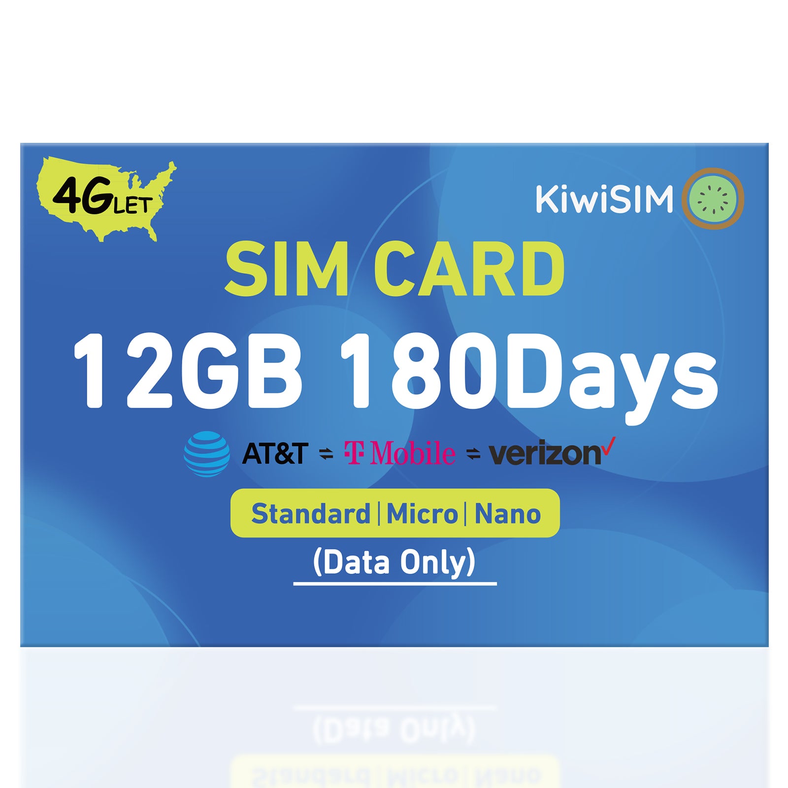 KiwiSIM USA 4G LTE SIM Card-12GB 180 Days-Support for AT&T, T-Mobile and Verizon Network