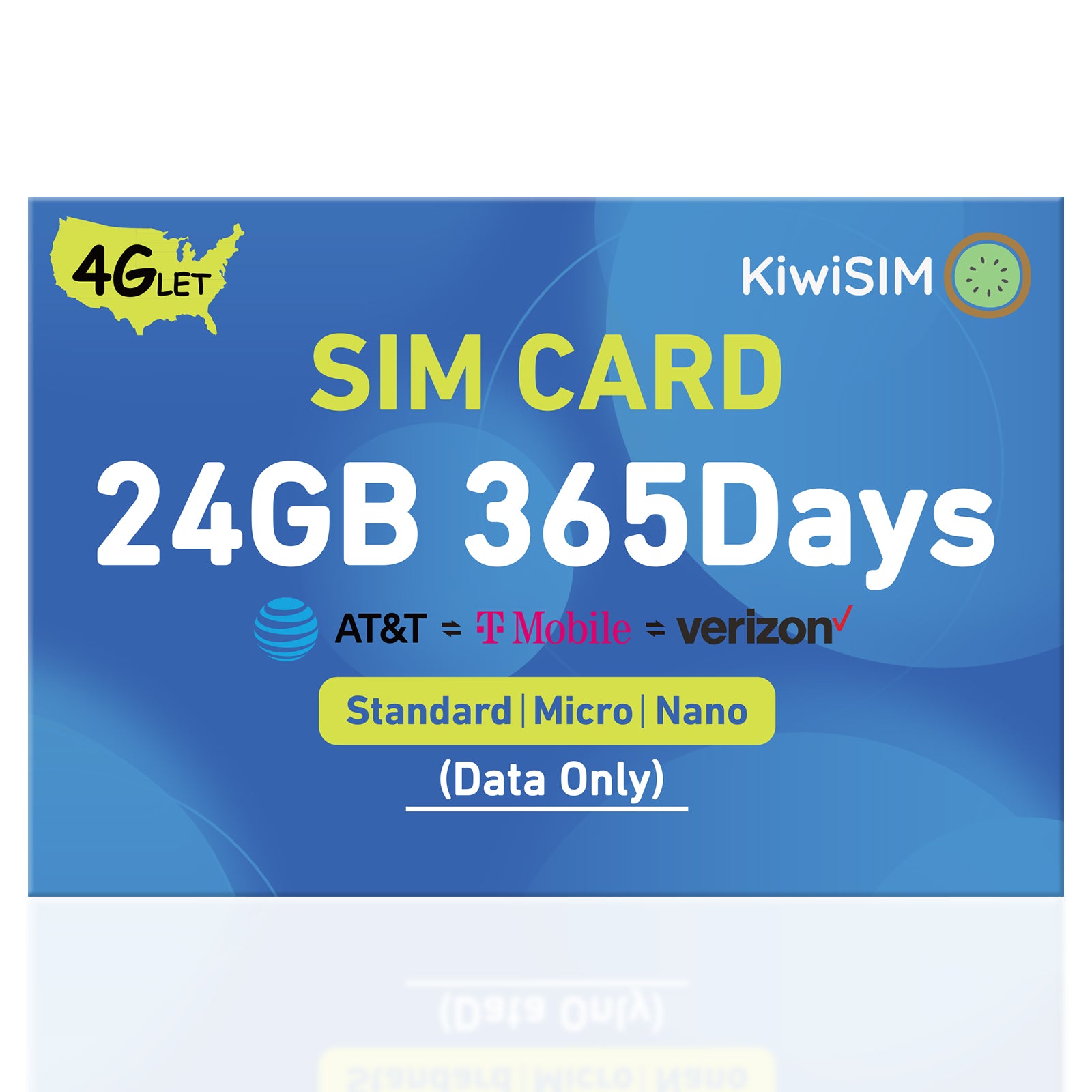 KiwiSIM USA 4G LTE SIM Card-24GB 365Days-Support for AT&T, T-Mobile and Verizon Network