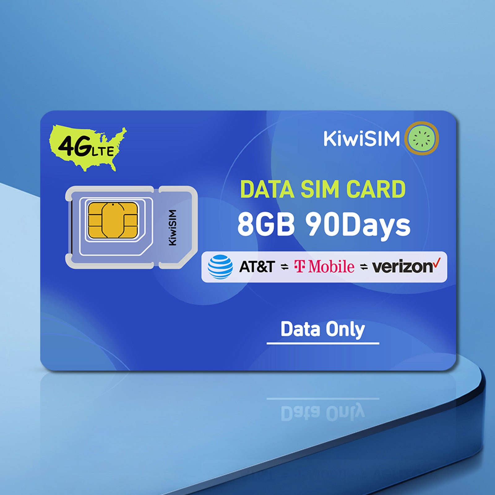 KiwiSIM USA 4G LTE SIM Card-Support for AT&T, T-Mobile and Verizon Network|8GB 90 Days