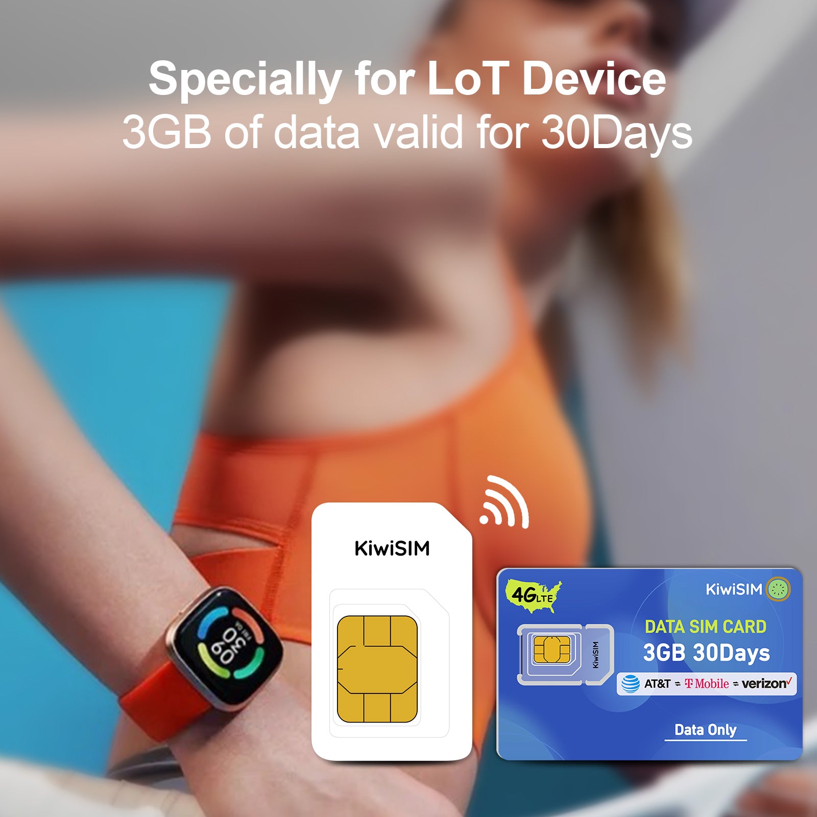 KiwiSIM USA 4G LTE SIM Card-Support for AT&T, T-Mobile and Verizon Network|3GB 30 Days