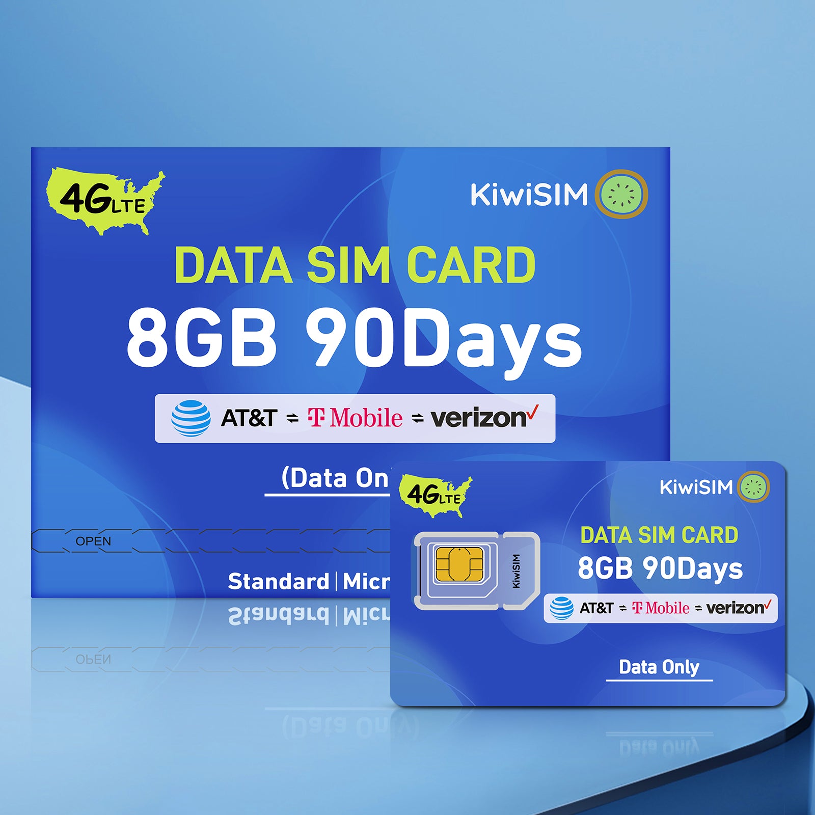 KiwiSIM USA 4G LTE SIM Card-Support for AT&T, T-Mobile and Verizon Network|8GB 90 Days