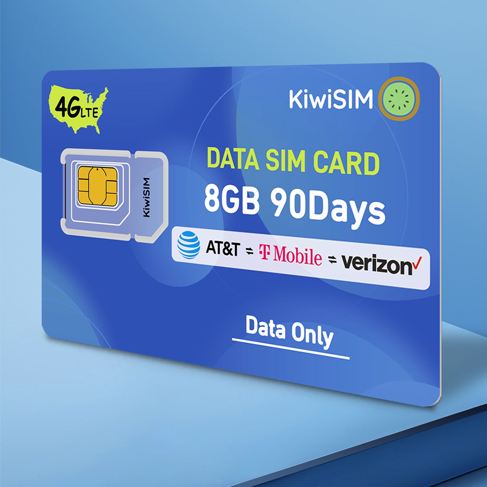 KiwiSIM USA 4G LTE SIM Card-Support for AT&T, T-Mobile and Verizon Network|8GB 90 Days