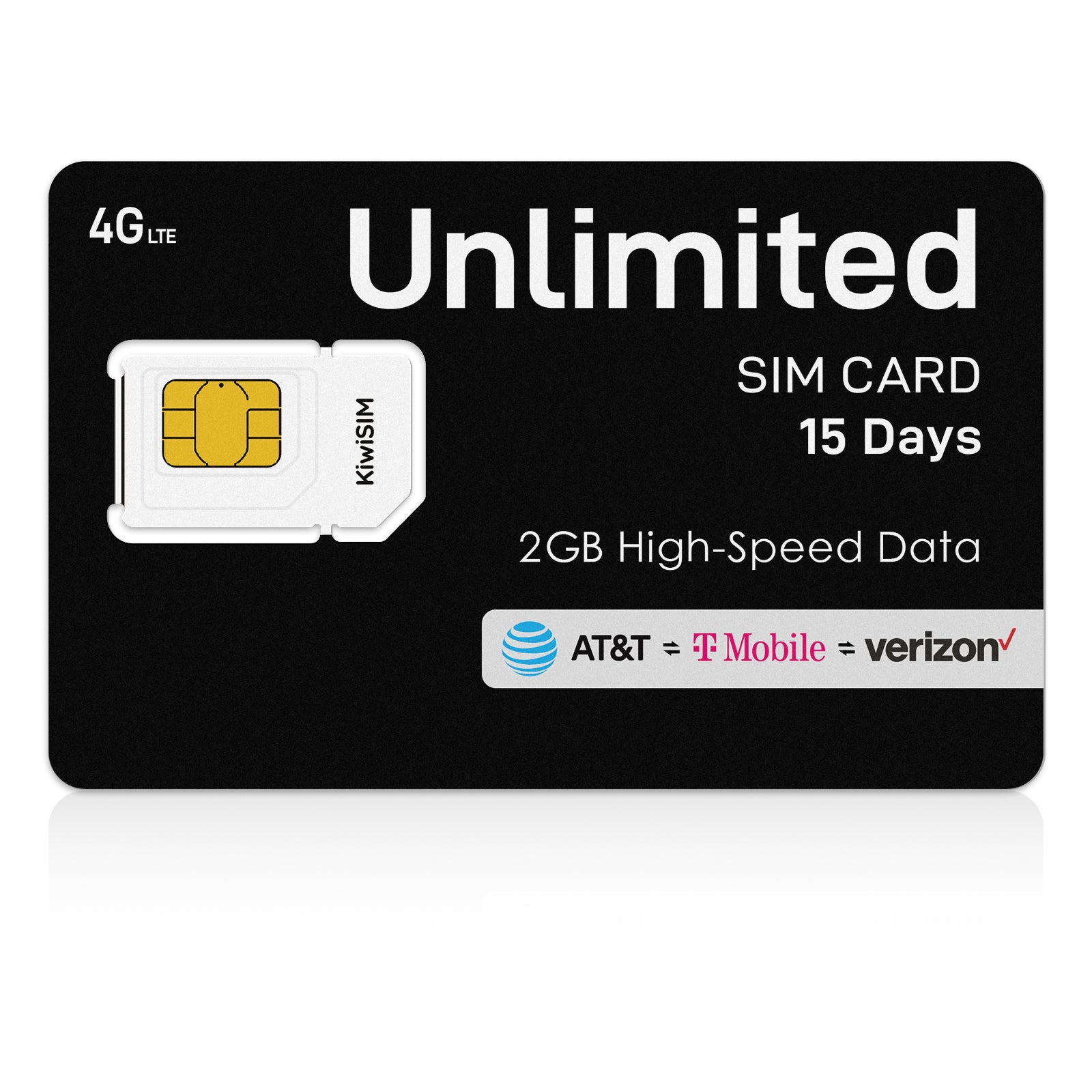 KiwiSIM USA 4G LTE Unlimited SIM Card-2GB 15Days-Support for AT&T, T-Mobile and Verizon Network