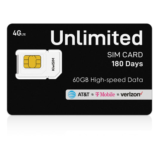 KiwiSIM USA 4G LTE Unlimited SIM Card-60GB 180Days-Support for AT&T, T-Mobile and Verizon Network