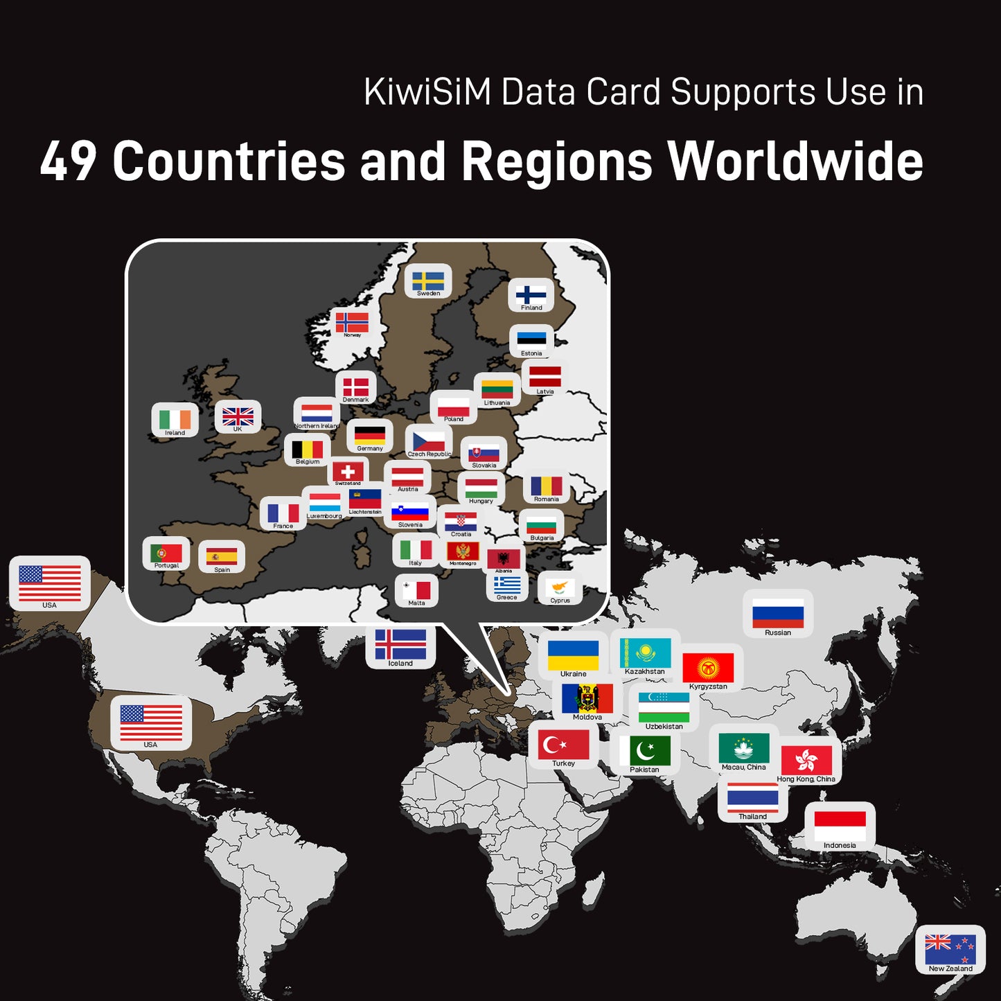 KiwiSIM USA 4G LTE Unlimited SIM Card-10GB 60Days-Support for AT&T, T-Mobile and Verizon Network