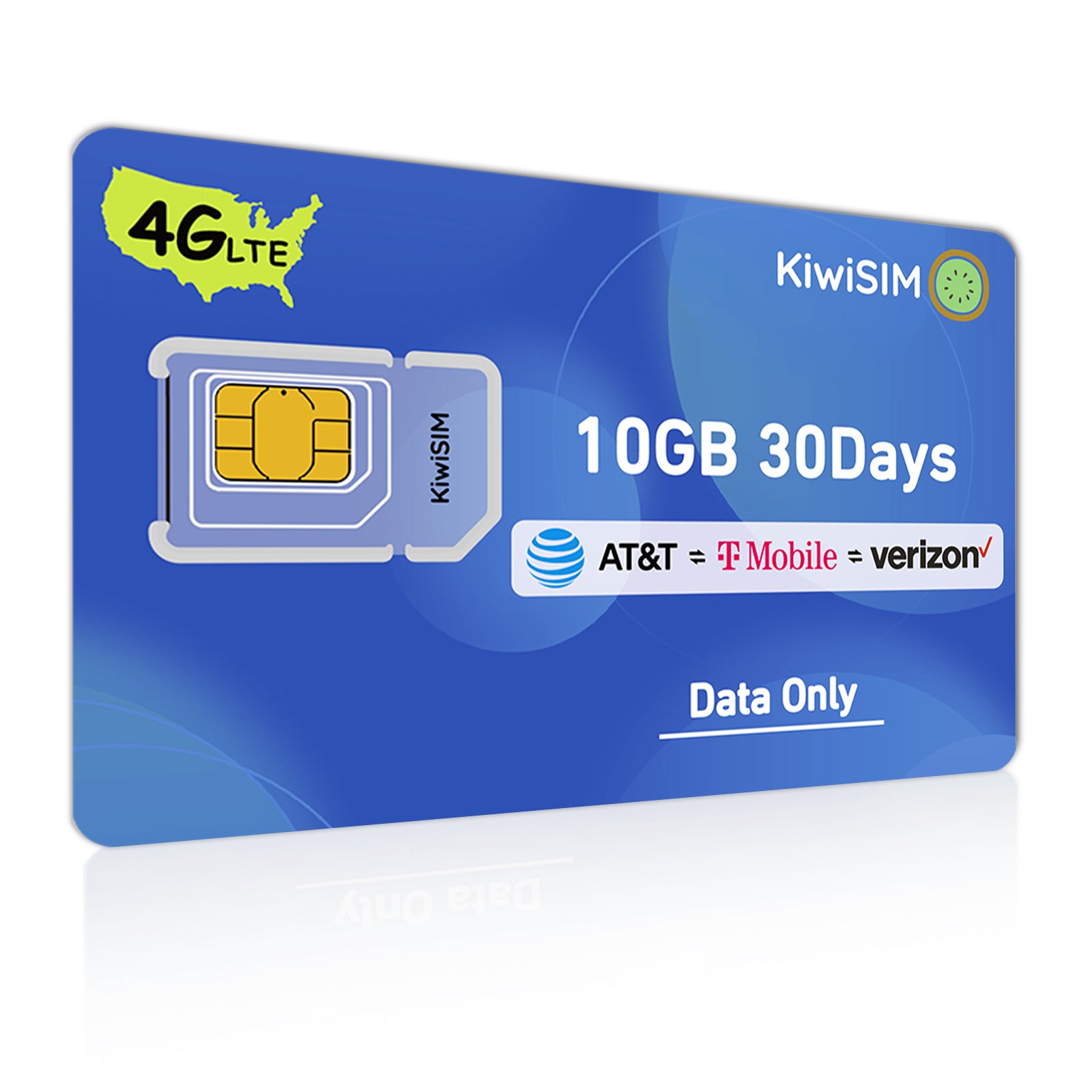KiwiSIM USA 4G LTE SIM Card-10GB 30Days-Support for AT&T, T-Mobile and Verizon Network