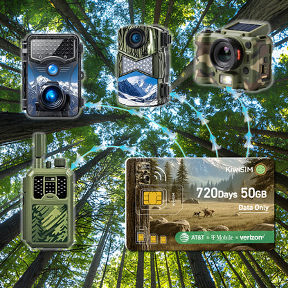 4G LTE Data SIM Card 50GB - 2 Years for Trail Camera & Security Camera, SIM Card for Wildlife Cameras, 3-in-1 SIM Kit with AT&T/T-Mobile/Verizon Coverage, No Contract & Auto Network Switching
