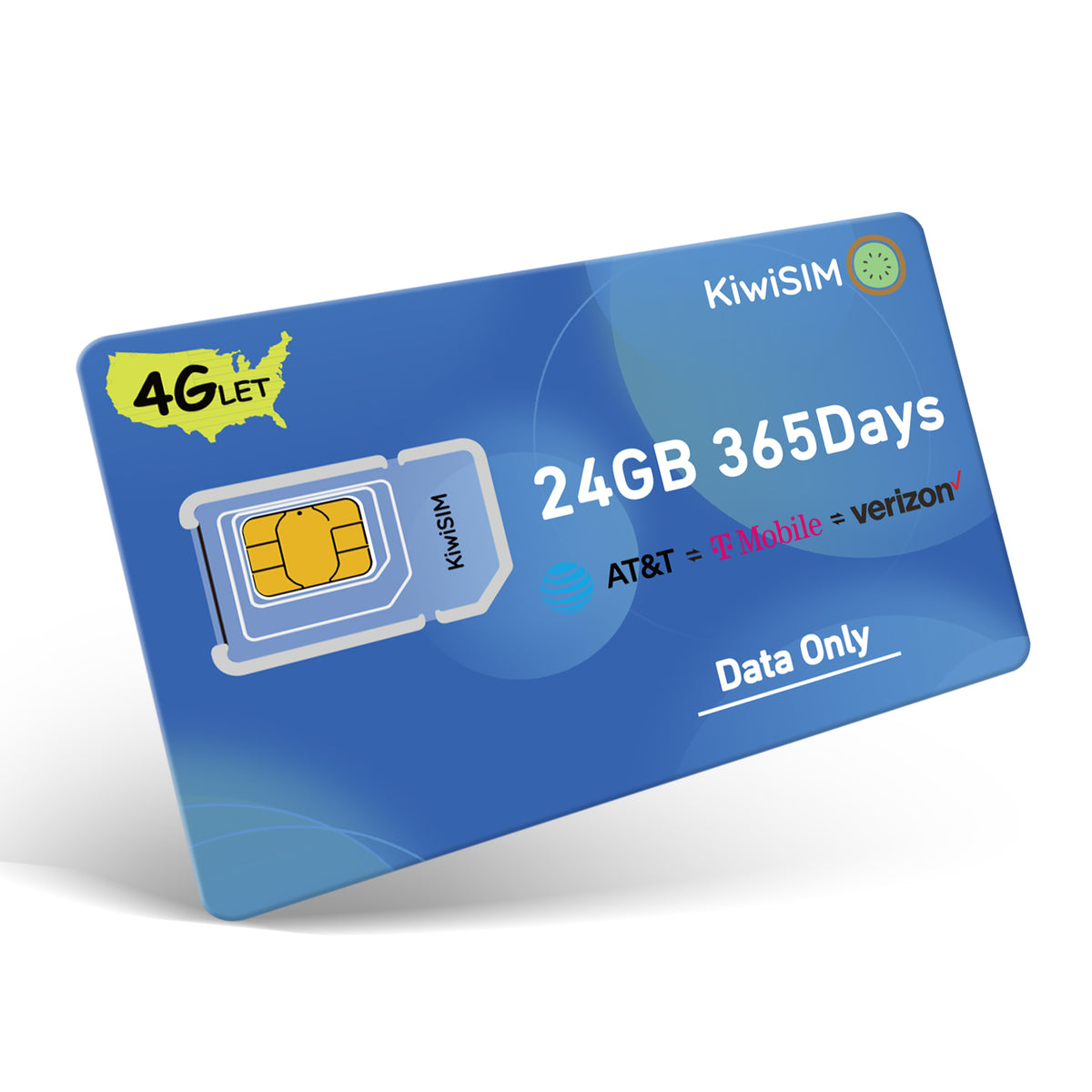 KiwiSIM USA 4G LTE SIM Card-24GB 365Days-Support for AT&T, T-Mobile an