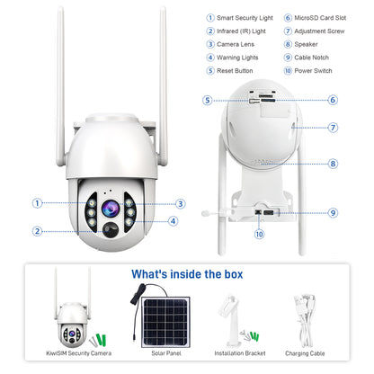 4G LTE 3K Security Cameras(5GB data included) | Wireless Solar Powered Security Camera Outdoor | IP66, HD Color Night Vision |  AI Triple Detection | 360° Auto Tracking | Smart Cameras for Home Securitym | No WiFi Required