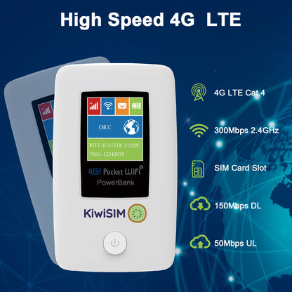 KiwiSIM 4G LTE WiFi Mobile Hotspot, USA & International WiFi Travel Portable Router, 6000mAh Battery +FREE SIM CARD