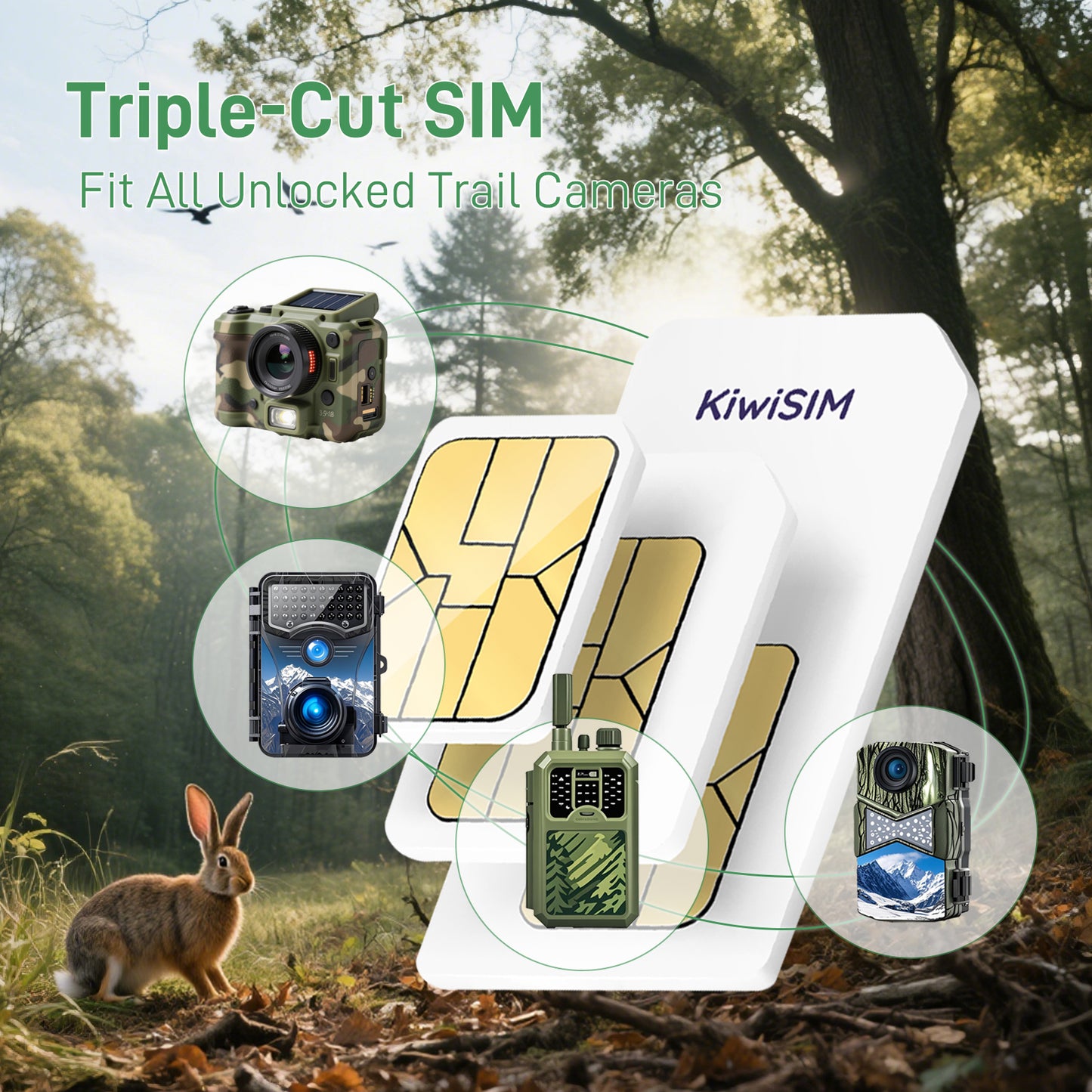 4G LTE Data SIM Card 50GB - 2 Years for Trail Camera & Security Camera, SIM Card for Wildlife Cameras, 3-in-1 SIM Kit with AT&T/T-Mobile/Verizon Coverage, No Contract & Auto Network Switching