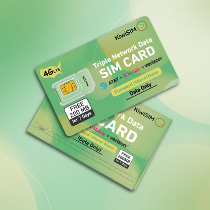 KiwiSIM USA 4G LTE Cellular Data Prepaid SIM Card-Support for AT&T, T-Mobile and Verizon Network|Free 200MB