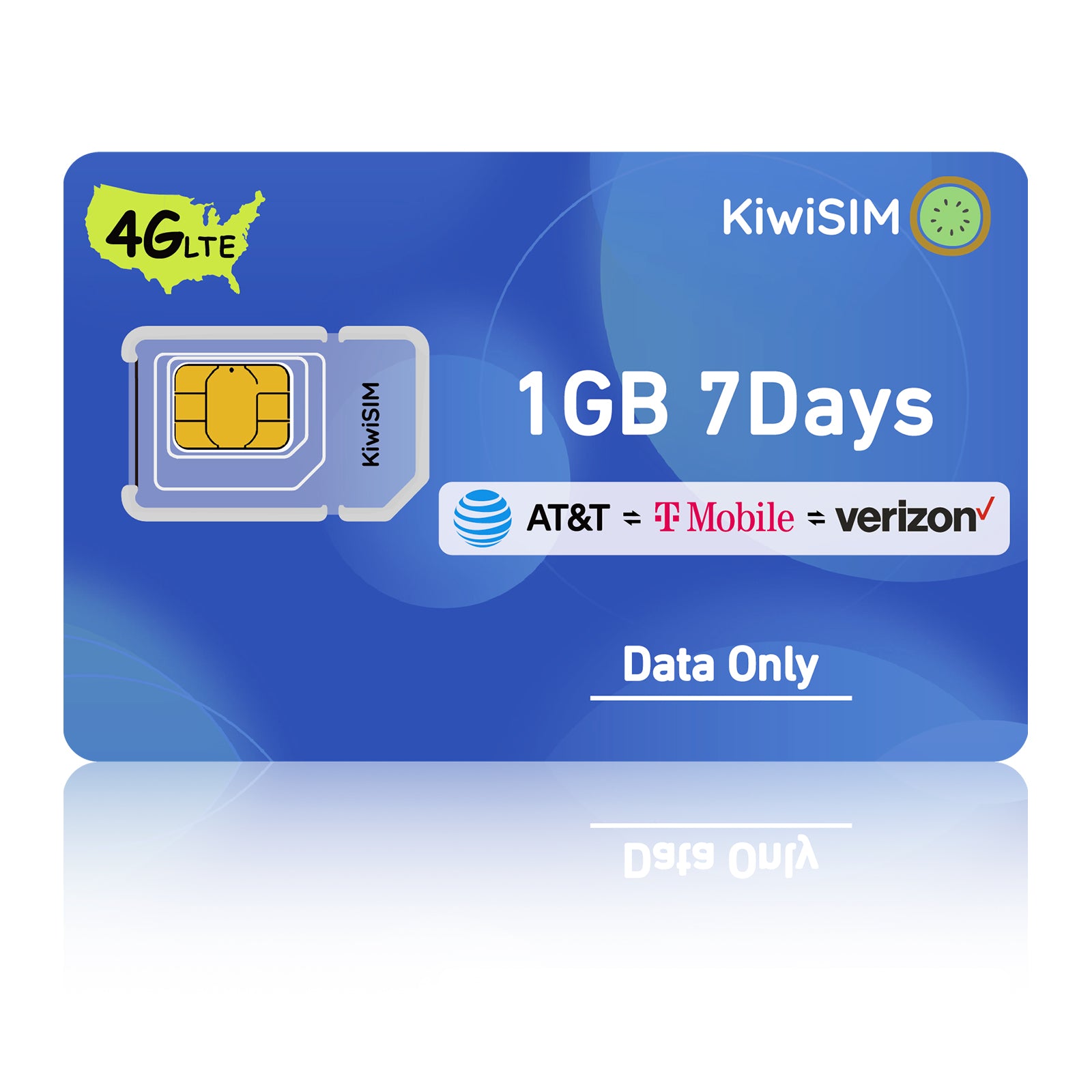 KiwiSIM USA 4G LTE SIM Card-1GB 7Days-Support for AT&T, T-Mobile and Verizon Network