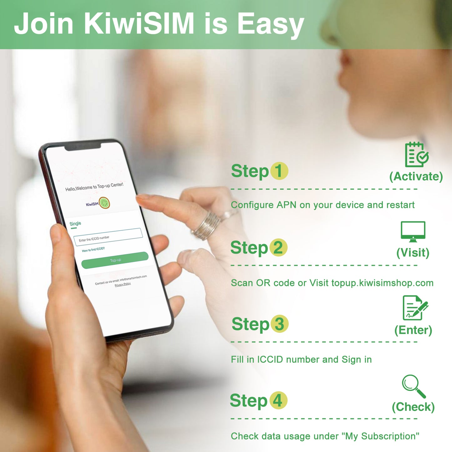 KiwiSIM USA 4G LTE Cellular Data Prepaid SIM Card-Support for AT&T, T-Mobile and Verizon Network|Free 200MB