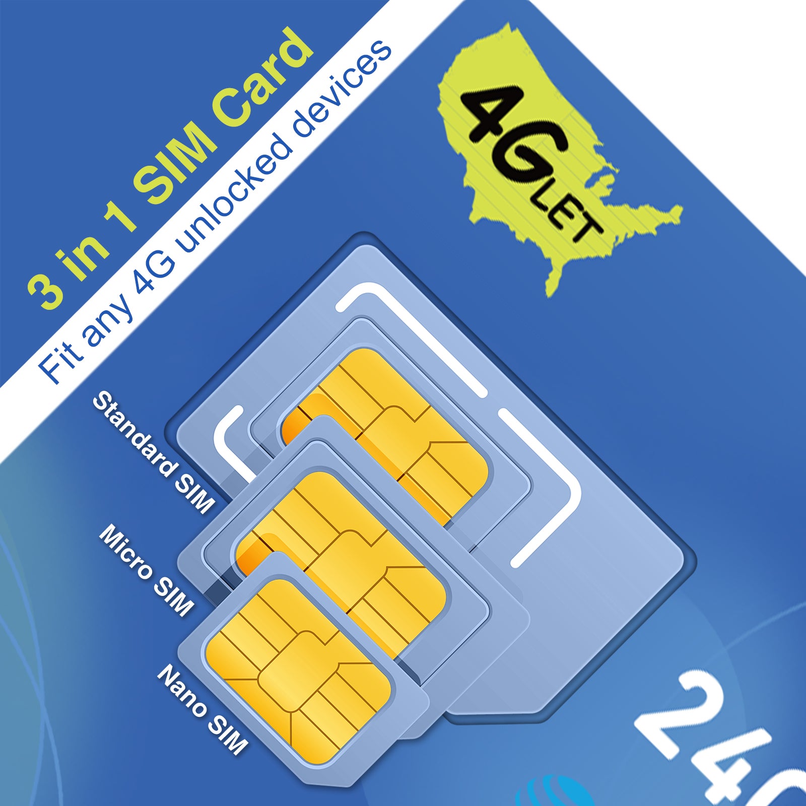 KiwiSIM USA 4G LTE SIM Card-24GB 365Days-Support for AT&T, T-Mobile and Verizon Network